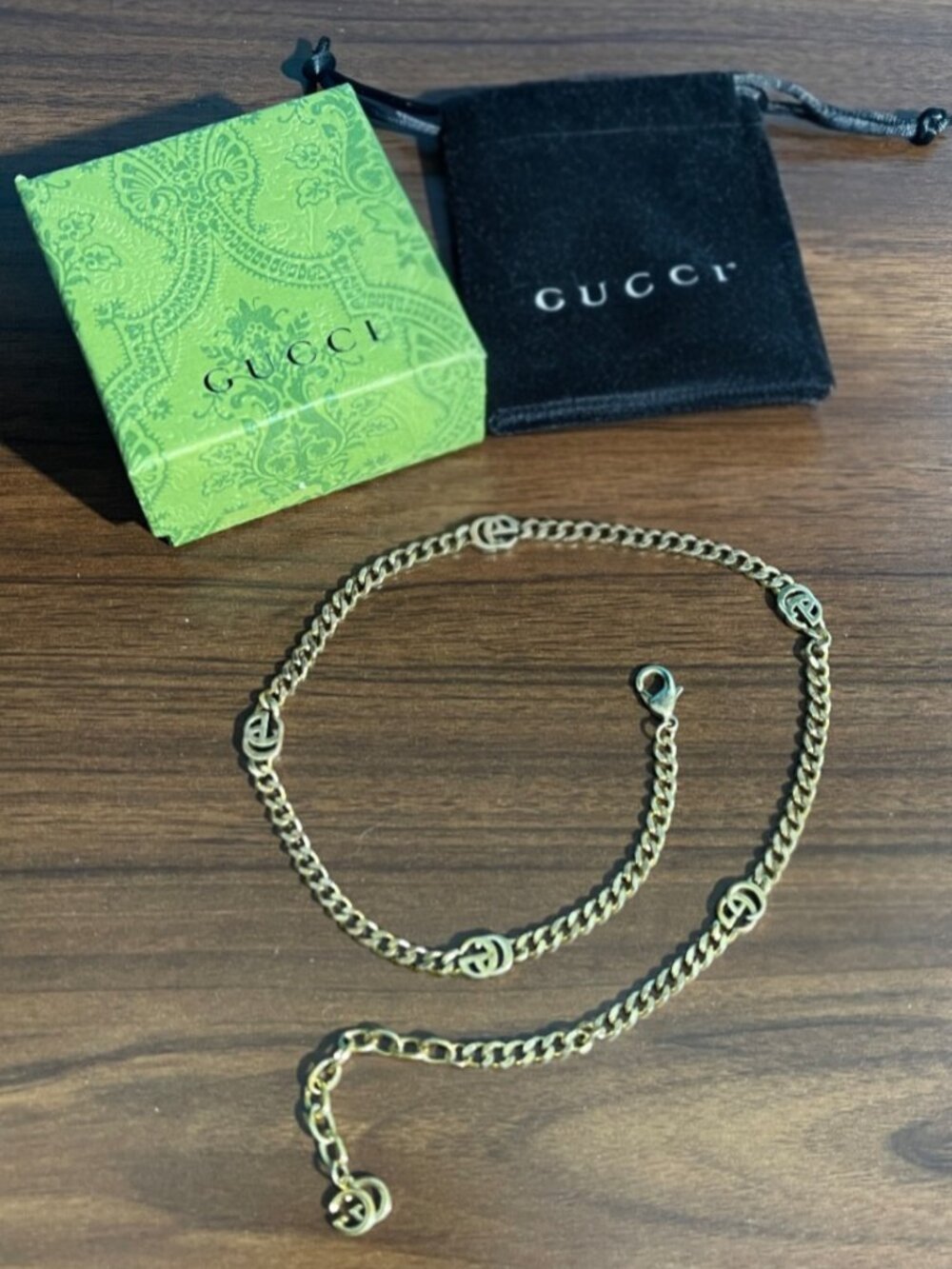 Authentic Gucci Interlocking G Chain Necklace Antique Gold Tone FLAWS